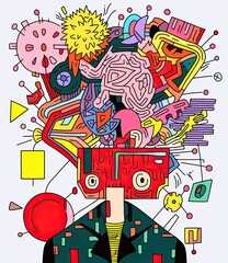 Explosive head creative man vector illustration made with Generative AI