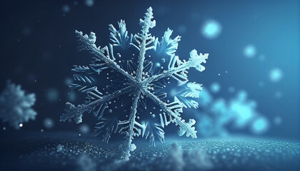 Fototapeta na wymiar Snowflake on blue background, a blue background with realistic snowflakes for Christmas, Generative AI