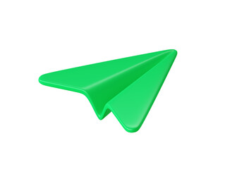 3d render message icon - origami digital illustration, internet communication fly symbol. Green paper plane concept
