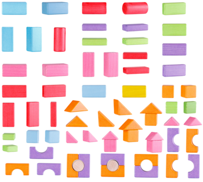 set collection Wooden cube color on a white background close-up