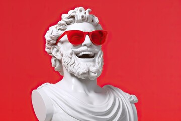 colorful greek god statue smiling, wearing cool sunglasses, ai generated - obrazy, fototapety, plakaty