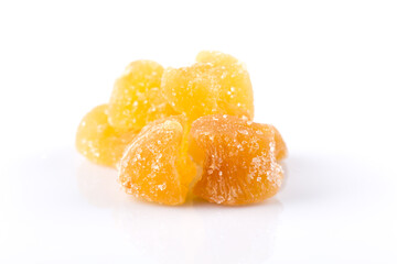 heap of sweat Candied ginger isolated on white