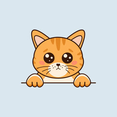 Cute red cat with pleading look in cartoon style. Vector flat illustration