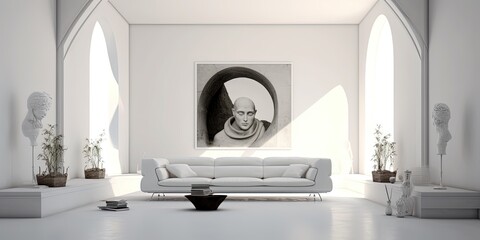White minimal Living room interior design Salvador Dali style