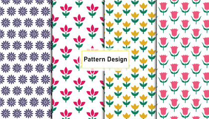 Seamless pattern design set with cute colorful flowers .