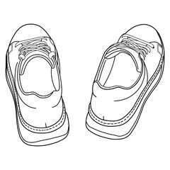 Hand drawn detailed sneakers, gym shoes. Classic vintage style. Outline doodle vector illustration. Rear, top and side view