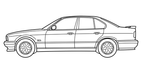 Classic sedan car. Side view shot. Outline doodle vector illustration. Design for print, coloring book	
 - obrazy, fototapety, plakaty