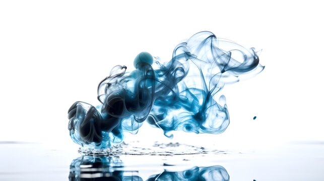 Abstract blue smoke artistic floating in the air from the water isolated on white background. Generative AI technology.