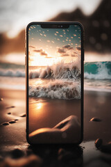 person recording the beach on their smart phone