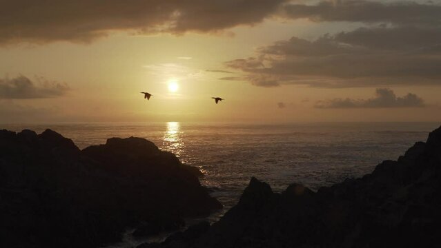 sunset with golden light over the paracas, Peru.