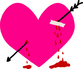 Broken Heart with Arrow in Retro Y2K style. Isolated Love Icon. Hand Drawing Punk, Goth, Rock or Emo Element. Vector Illustration