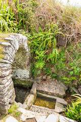 Obraz premium St Non's Well, a holy well and shrine dedicated to the mother of St David at St Non's Bay on the St David's peninsula in the Pembrokeshire Coast National Park, Wales UK