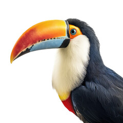 Obraz premium a Toco Toucan portrait in various positions, rainforest clown, Wildlife-themed, photorealistic illustrations in a PNG, cutout, and isolated. Generative AI