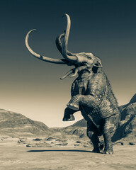 Fototapeta premium colossadon mammoth is prancing up on the dry desert in cool view