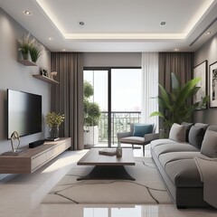 The living room decoration design is modern and simple, with a width of 4 meters and a length of 8 meters, and a balcony " AI Generated "