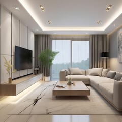The living room decoration design is modern and simple, with a width of 4 meters and a length of 8 meters, and a balcony " AI Generated "