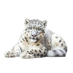 a Snow Leopard resting, full body, big cat, beautiful creature, Wildlife-themed, photorealistic illustrations in a PNG, cutout, and isolated. Generative AI