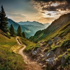 Obraz premium mountain path landscape panorama view - by generative ai