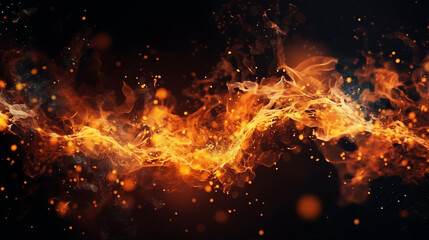 Fire sparks flying like particles on black background.Created with Generative AI technology.