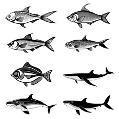 Fish black simple illustrations, Generative AI 