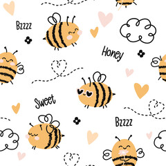 Vector seamless pattern with bees.