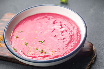 beet cream soup beetroot soup first dish meal food snack on the table copy space food background rustic top view