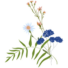 Field Flowers on Branch. Wildflower Icon. Hand Drawn	