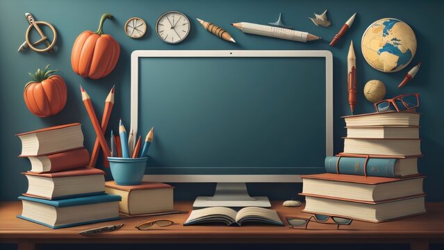 back to school decoration background illustration template, banner, copy space design. generative ai
