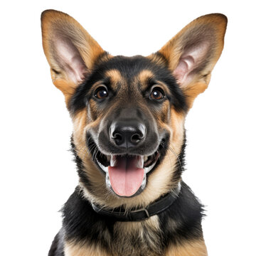  an adorable German Shepard puppy, Portrait, happy, smiling, and fun, Pet-themed, photorealistic illustrations in a PNG, cutout, and isolated. Generative AI