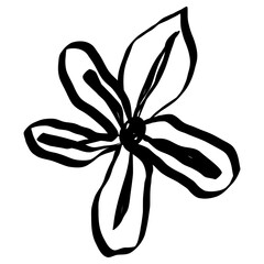 Flower Icon. Simple Hand Drawn Floral Element. Black Sketch ink Drawing Plant. Wildflower