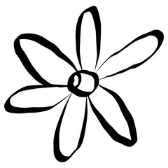 Flower Icon. Simple Hand Drawn Floral Element. Black Sketch ink Drawing Plant. Wildflower