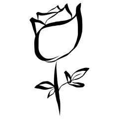 Rose Flower Icon. Simple Hand Drawn Floral Element. Black Sketch ink Drawing Plant. Wildflower