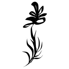 Flower Icon. Simple Hand Drawn Floral Element. Black Sketch ink Drawing Plant. Wildflower