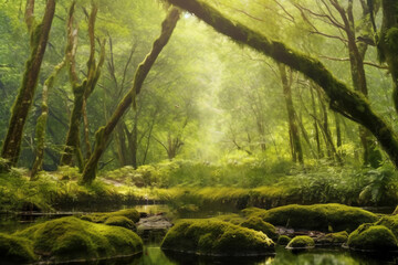 green forest in the morning,generative AI
