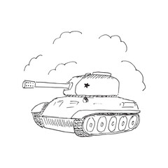 Army Tank Hand drawn. Vector illustration isolated.