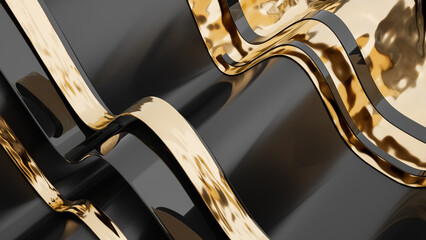 Abstract black and golden lines. 3d rendering