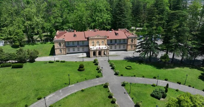 Aerial view of Dadiani Palace in the center of Zugdidi city. Georgia
