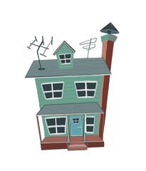 house in landscape with lantern . didgital drowing