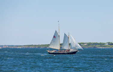 Fototapeta na wymiar Newport, Rhode Island. Sailboats in Fort Adams State Park on a sunny day
