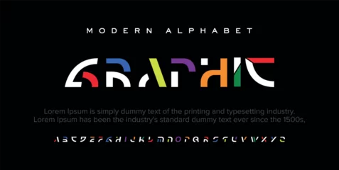 Zelfklevend Fotobehang Modern minimal abstract alphabet fonts. Typography technology, electronic, movie, digital, music, future, logo creative font. vector illustration. © Nicky