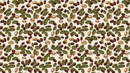 Background of coffee beans and leaves (Generative AI)
