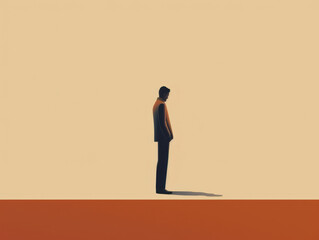 A person standing alone head bowed and an expression of guilt. Psychology art concept. AI generation