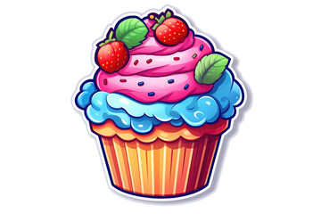 Cupcake Sticker On White Background. Generative AI