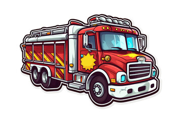 Fire Truck Sticker On White Background. Generative AI