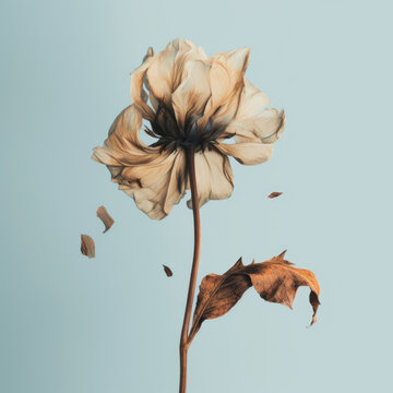 A wilted flower suggesting a lack of nourishment and emotional support. Psychology art concept. AI generation