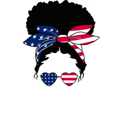 Woman Bun Hair USA Flag