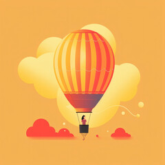 Obraz premium A hot air balloon being released into the sky with a figure in the basket looking joyous. Psychology art concept. AI generation