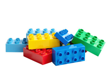 Fototapeta premium Lego bricks. Educational children's toys for the little ones. Colorful plastic building blocks isolated on white background.