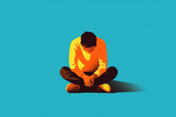 A person sitting with their head in their hands looking overwhelmed and anxious. Psychology art concept. AI generation