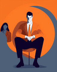 A person sitting with their arms crossed and face scowling while someone else talks. Psychology art concept. AI generation